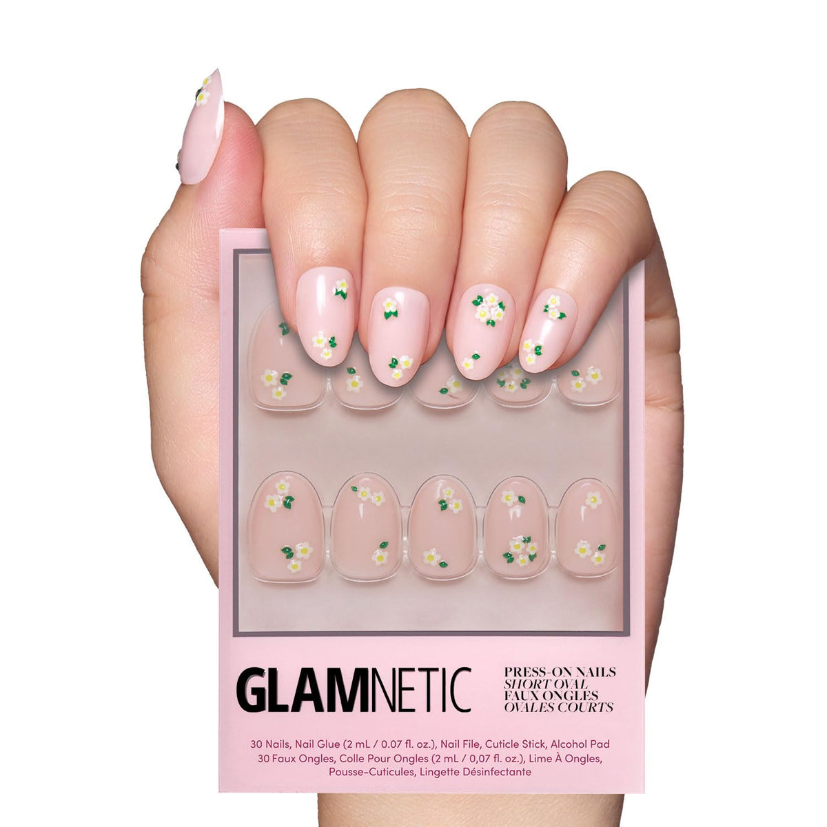 Glamnetic Press On Nails - Short Almond, Glazed Fake Nails 30 Pc Full Kit