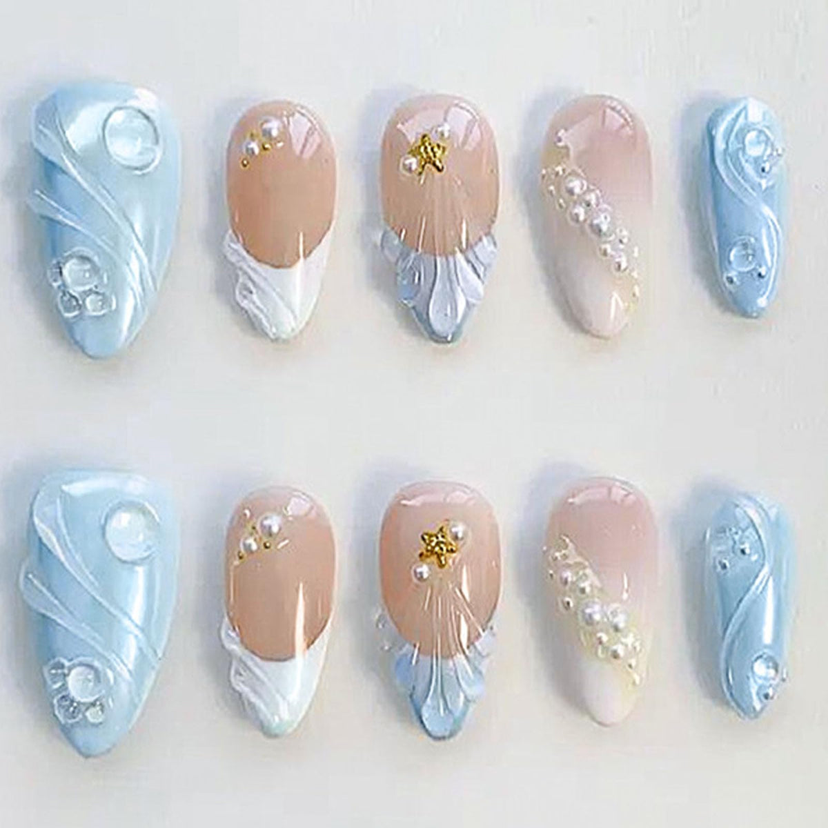 White French Tip Press on Nails Almond Medium Fake Nails with Silver Glitter Designs Nails Press ons Nude Glue on Nails Glossy Acrylic Nails Simple Stick on Nails for Women 24Pcs