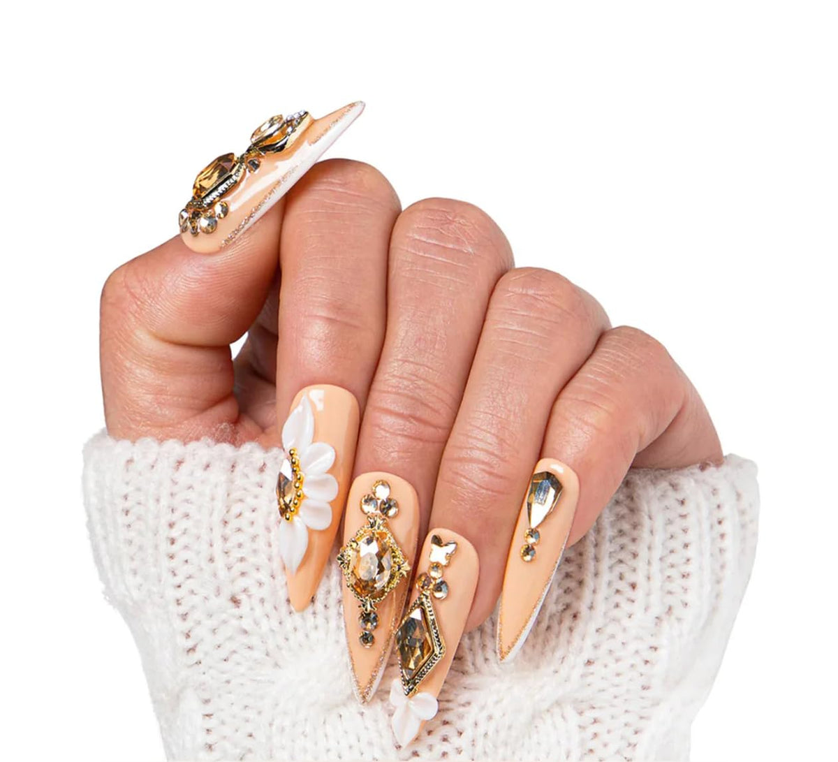LOVFUL Reusable Press on Nails | Regal Glitz | Salon Quality Sustainable Style Handmade with Full Covered Crystals | Stiletto Mid Length 1.7 in | H259-L