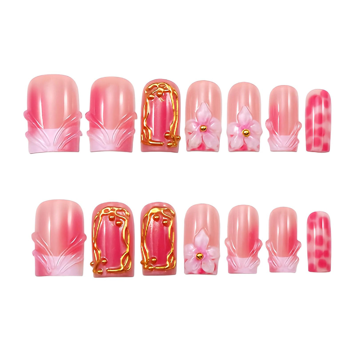 Medium Almond Press on Nails - 3D Gemstone & Gold Embossed Art, 24Pcs Reusable Fake Nails with Multi-layered gel polish finish, Salon level Fake Nails for Weddings, Parties, Special Events (ZF308)