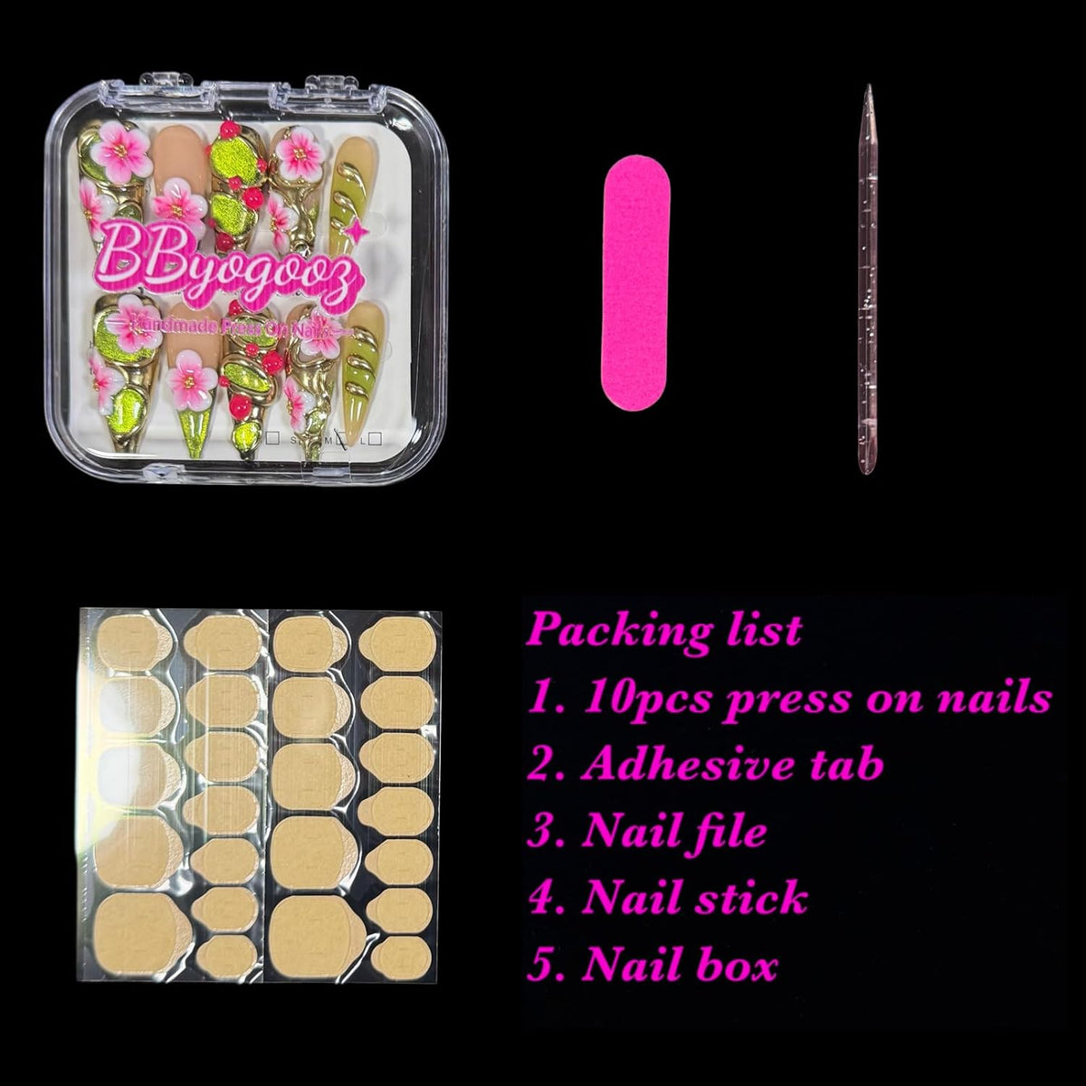Handmade Luxury Floral Press On Nails Elven Forest (M)