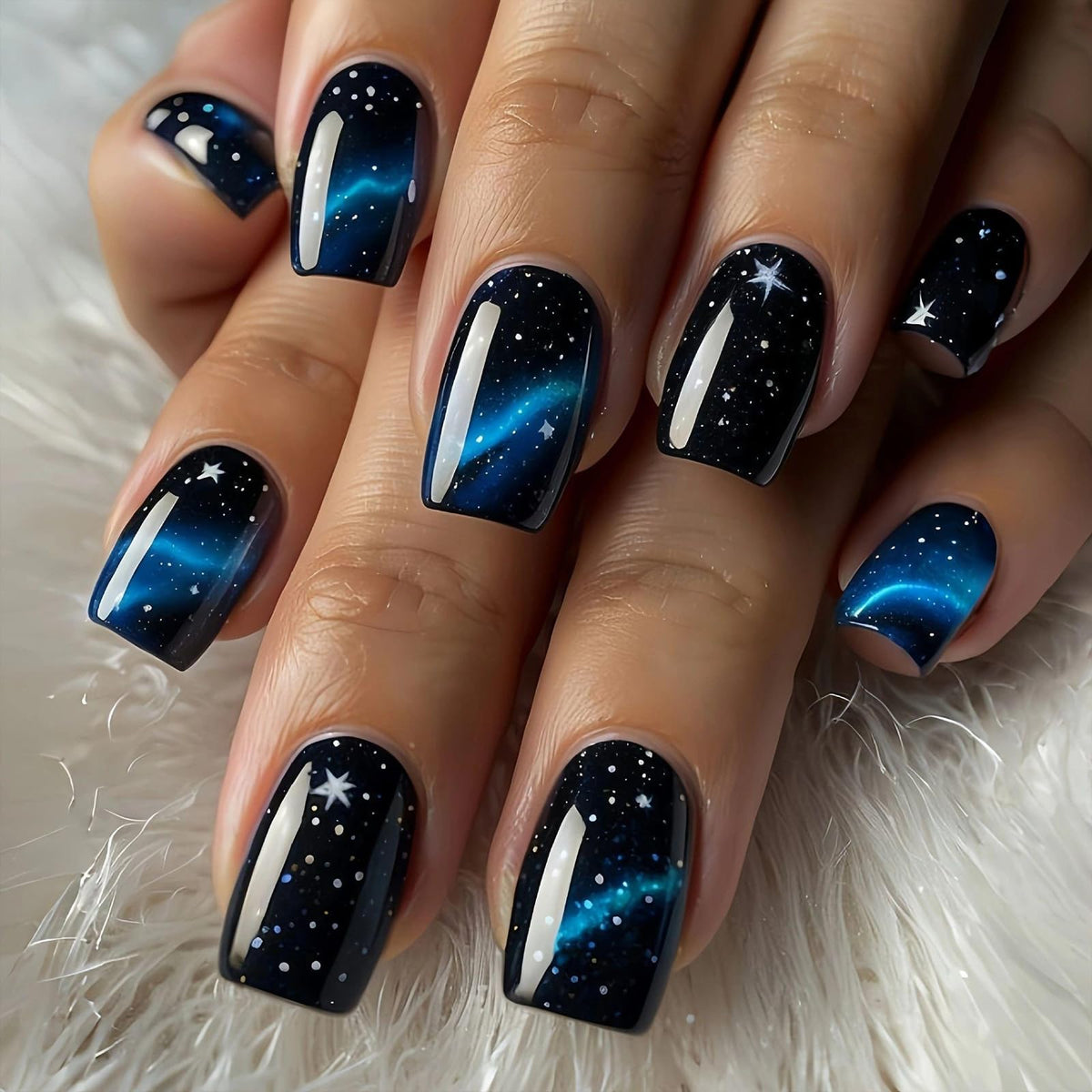 Cat Eye Press On Nails Short Square 3D Floral Pearl Wedding Nails 24PCS