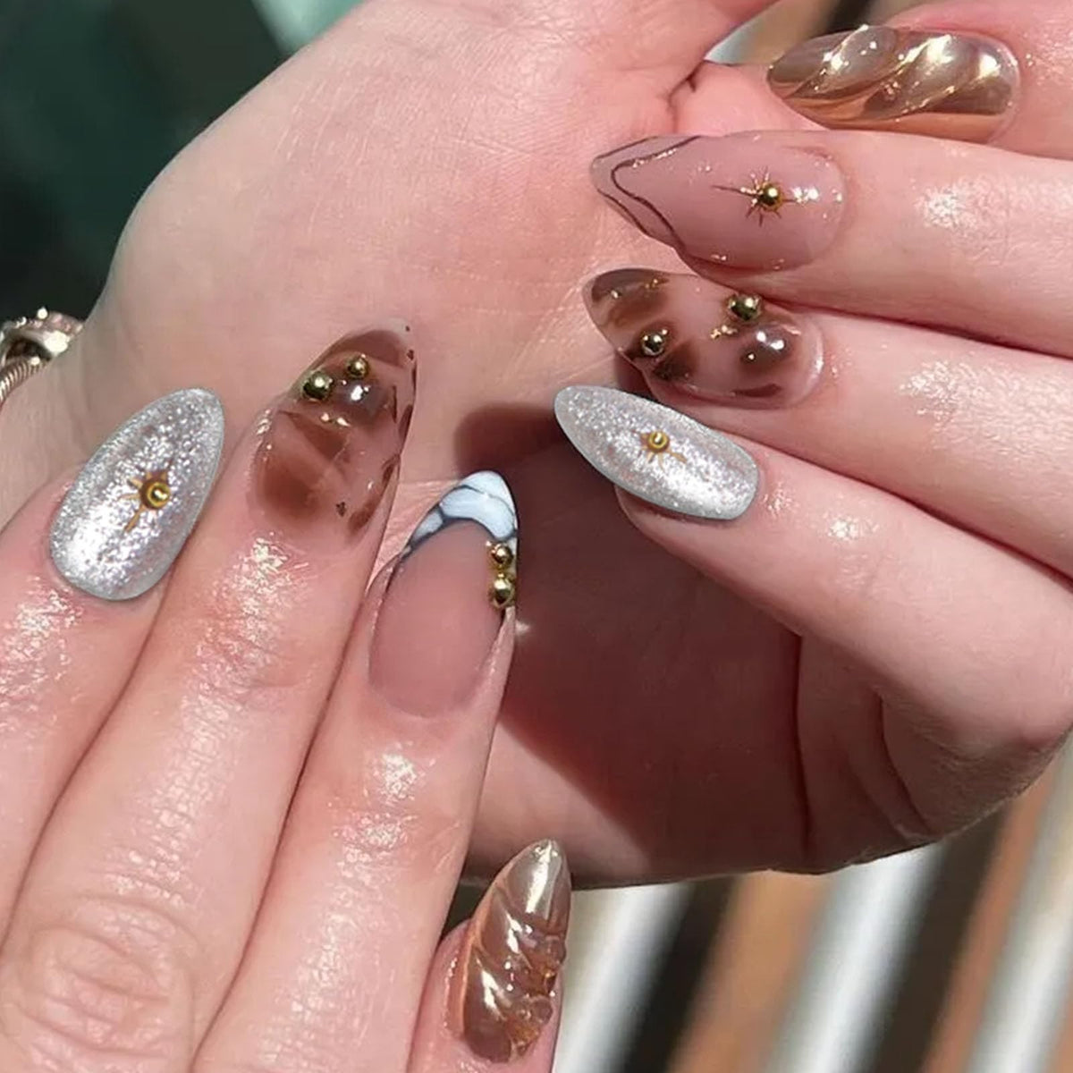 Spring Press on Nails Almond Medium Fake Nails with White Flower Designs French Tip Nails Press ons Light Green False Nails Glossy Glue on Nails Acrylic Nails Nude Stick on Nails for Women 24Pcs