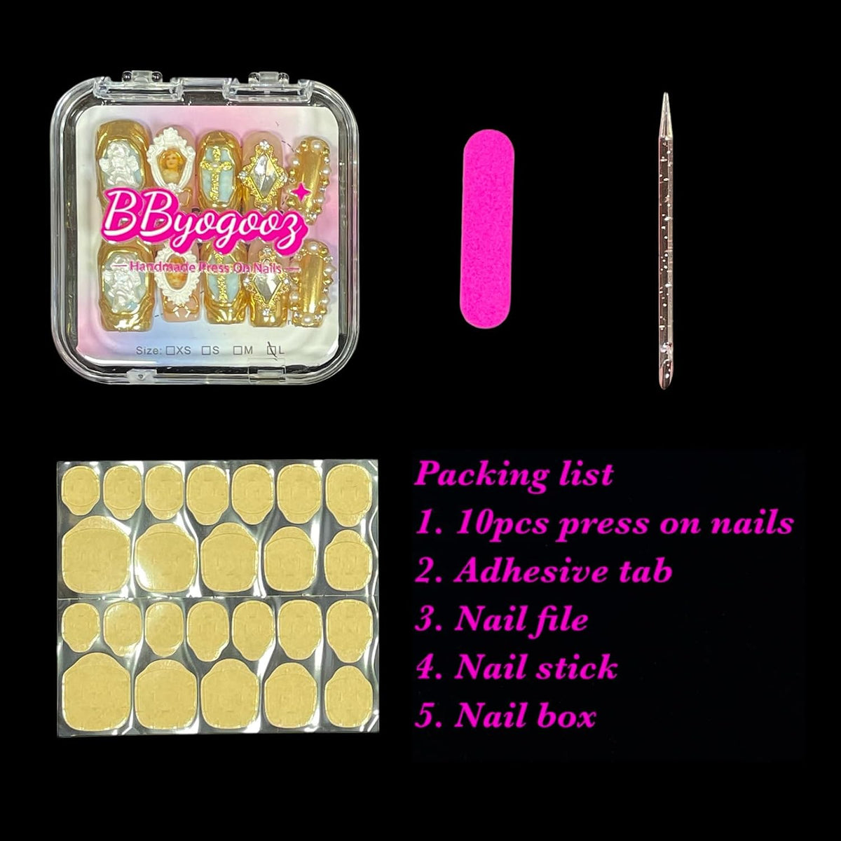 Handmade Press On Nails Luxury Set (Baroque, M)