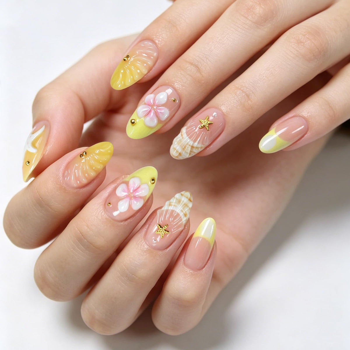 3D White Flower Press on Nails Medium Fakes Nails Almond Shape False Nails with Bling Rhinestones Designs, Glossy Reusable Elegant Acrylic Nails with Glue-24Pcs Nail Kit for Women Wedding Party