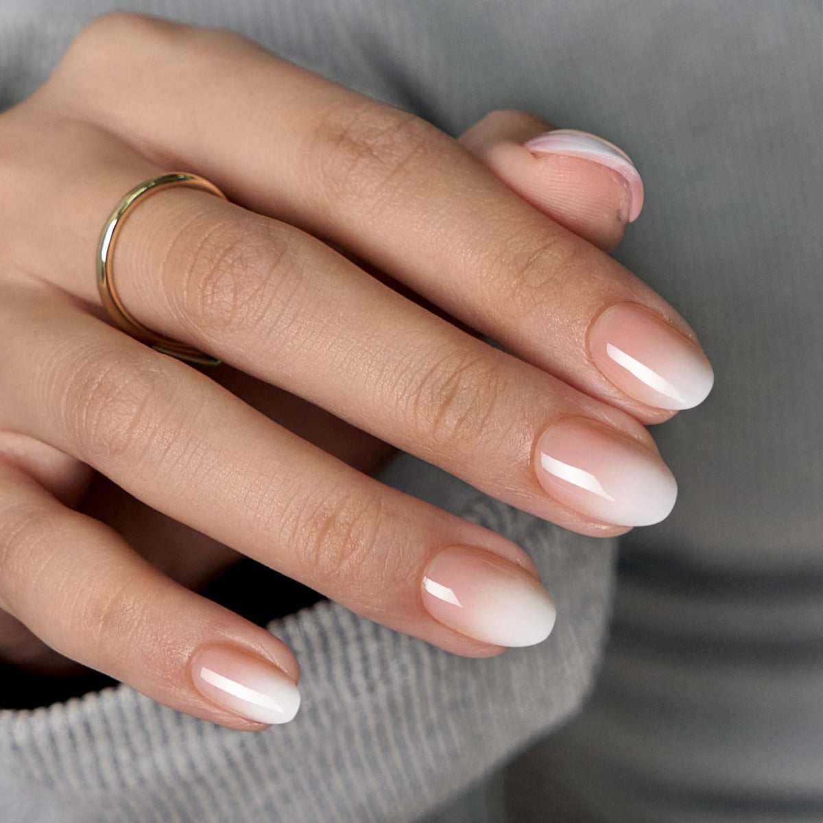 BTArtbox Press On Nails, French Tip Short Square Nails, 32 Pcs Full Kit