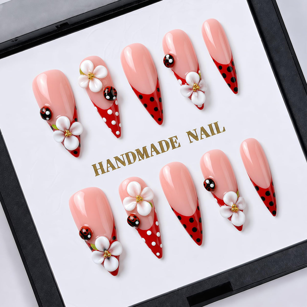 Luxury Handmade Nude Stiletto Press on Nails Long French Tip Nails