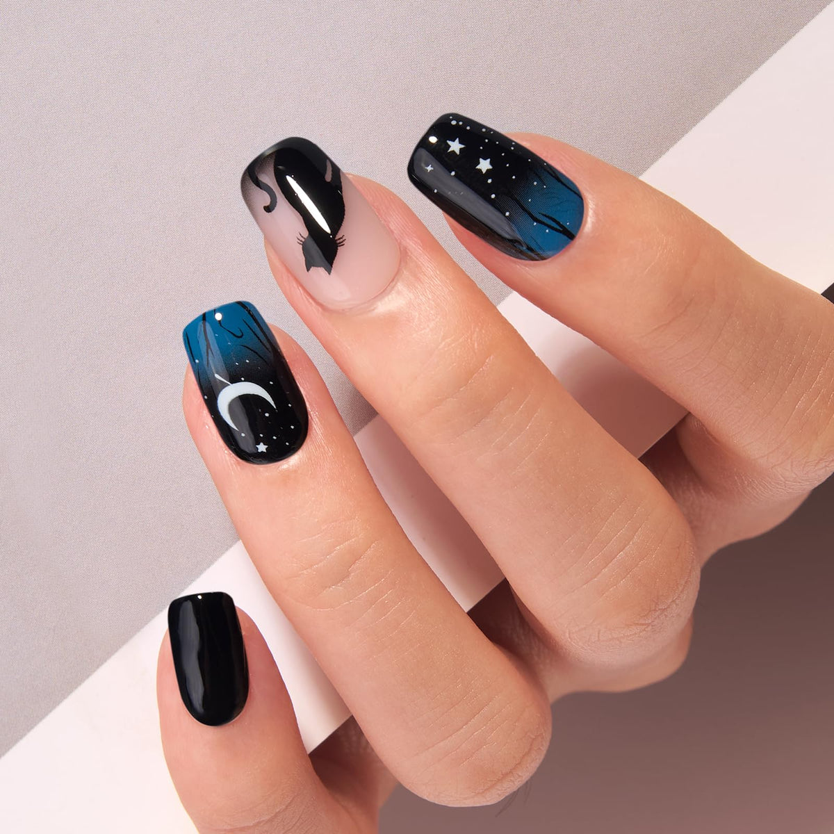 CurvLife Long French Tip Press On Nails, Pearl Rhinestones, Soft Gel