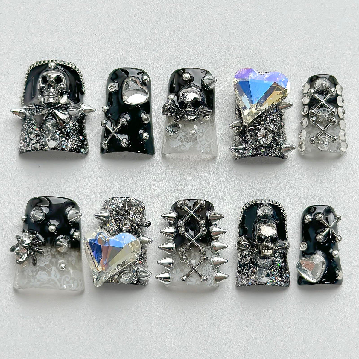 Handmade Press On Nails Short Square Nude 10PCS French Tip Fake Nails with 3D Gold Pearl Charms, Hand Painted Luxury Reusable Stick On Nails for Wedding Bridal Prom(M)