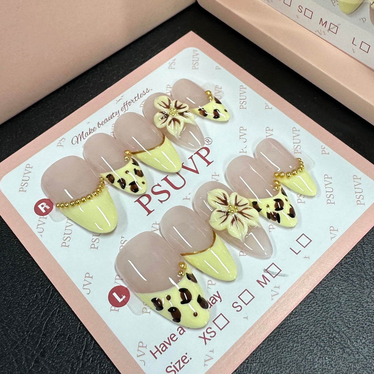 10Pcs Handmade Press On Nails 3D White Floral Luxury Diamond Coffin M