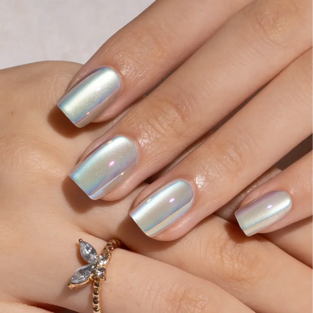 CurvLife Chrome & Short Squoval Press-On Nails Collection – 30PCS, Glossy Metallic Shine, Reusable Everyday Salon-Look Nails