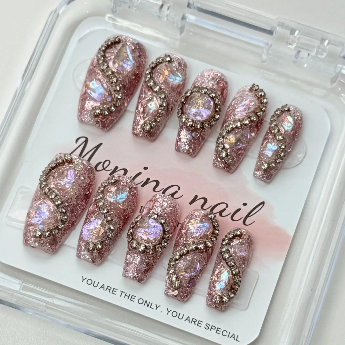 10Pcs Handmade Press On Nails Reusable Medium Handmade Acrylic Press Nails New Summer Collection, Cute Elegant Luxury Cat Eye Design, Ocean Inspired, High Quality Soft Sophisticated Look for Women Nail Art