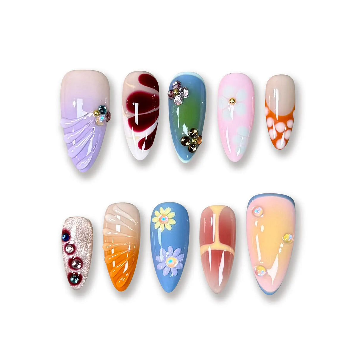 Pressmeon Handmade Press-on Nails | Holy Glory | Long Stiletto Shape Collection | 3D Luxury Salon Quality | Reusable & Extra Durable | Eco Package