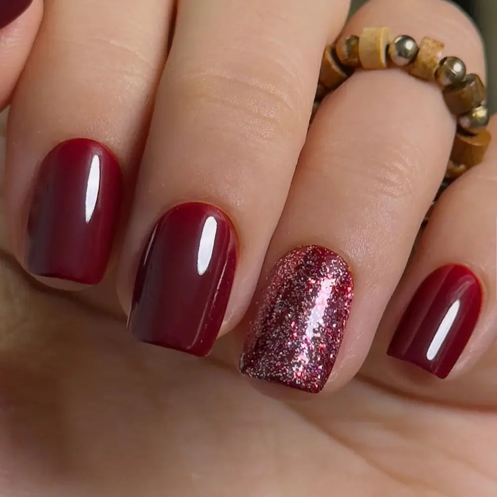 CurvLife Wine Red Press On Nails | 30Pcs | Short Square Fake Nails | Summervibes | Glossy Solid Color Finish | Easy Apply, Comfortable & Durable | Daily, Business & Elegant Nail Art
