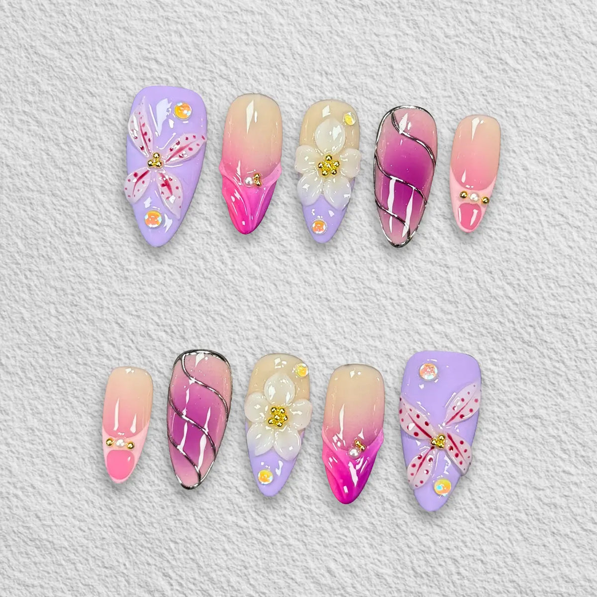 Pressmeon Handmade Press-on Nails | Glamorous Stiletto Square Almond Shape Collection | 3D Luxury Salon Quality press on nails | Reusable & Extra Durable press on nail sets | Eco Package acrylic nails with nail glue