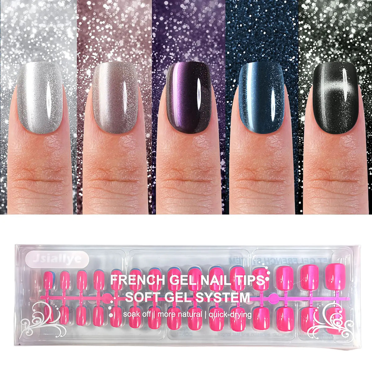 Jsiallye 150Pcs Cat Eye Press on Nails Short Square，Soft Gel Fake Nails, Glossy Glitter Cat Eye Nail Tips for Women and Girls Stick On Nails in 12 colour,summertime nail cateyes nail,salon -quality nails for everyday,gift for women summernail