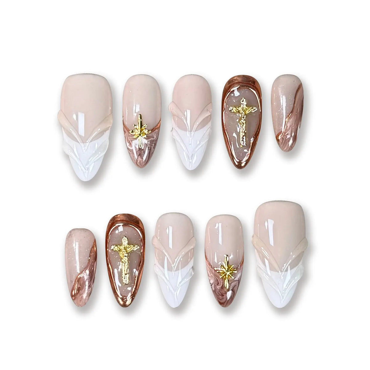 Pressmeon Handmade Press-on Nails | Holy Glory | Long Stiletto Shape Collection | 3D Luxury Salon Quality | Reusable & Extra Durable | Eco Package
