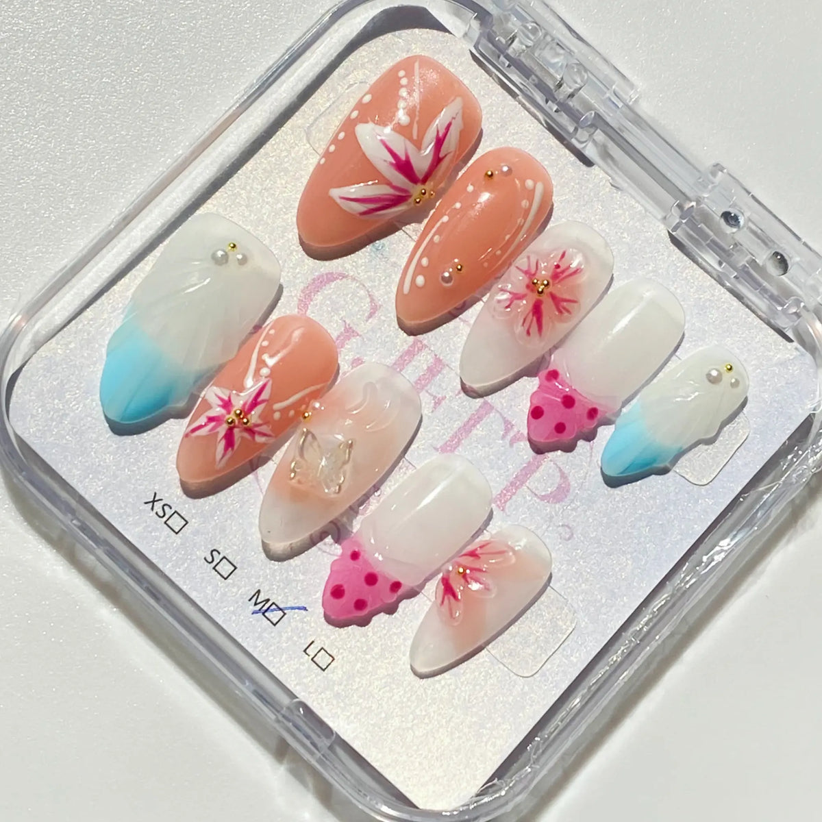 10Pcs Handmade Press On Nails Reusable Medium Handmade Acrylic Press Nails New Summer Collection, Cute Elegant Luxury Cat Eye Design, Ocean Inspired, High Quality Soft Sophisticated Look for Women Nail Art