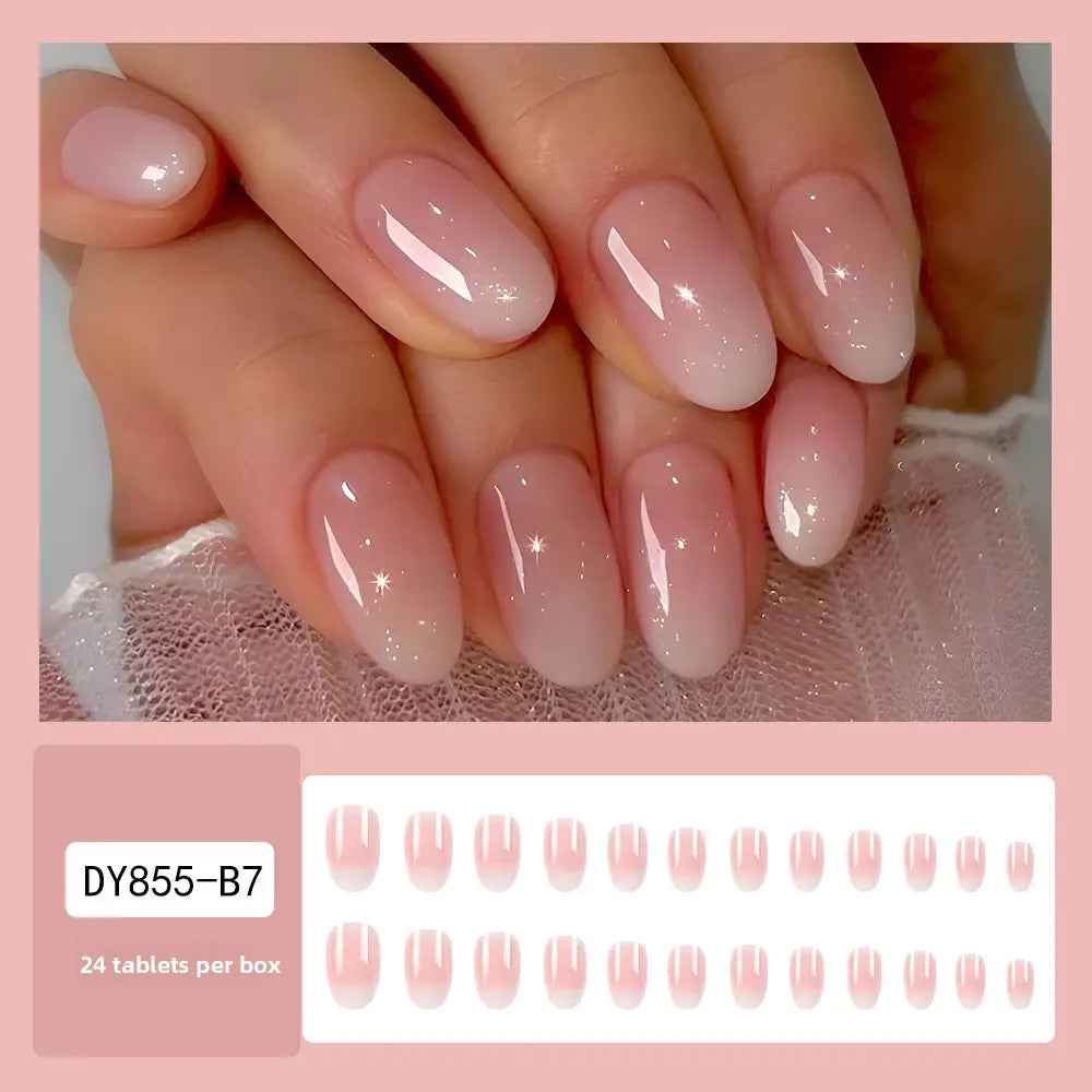 Cute Casual Pink-and-White Gradient Press-On Nails Design, Beauty Art Decoration Accessories for Nail Care Kits