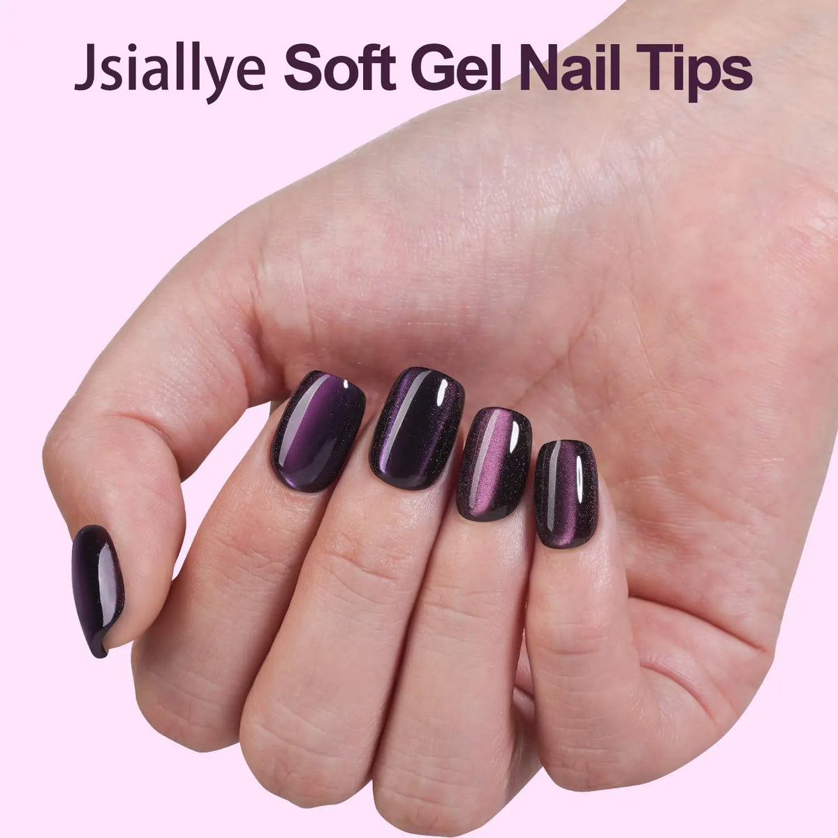 Jsiallye 150Pcs Cat Eye Press on Nails Short Square，Soft Gel Fake Nails, Glossy Glitter Cat Eye Nail Tips for Women and Girls Stick On Nails in 12 colour,summertime nail cateyes nail,salon -quality nails for everyday,gift for women summernail