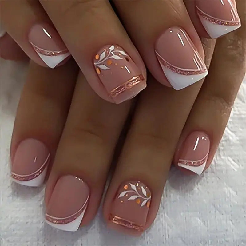 Women's 24Pcs Minimalist Short Square Press-On Nail Sets, Classic French-Tip Fake Nails, Easy-Apply DIY Manicure Kit for Everyday Wear