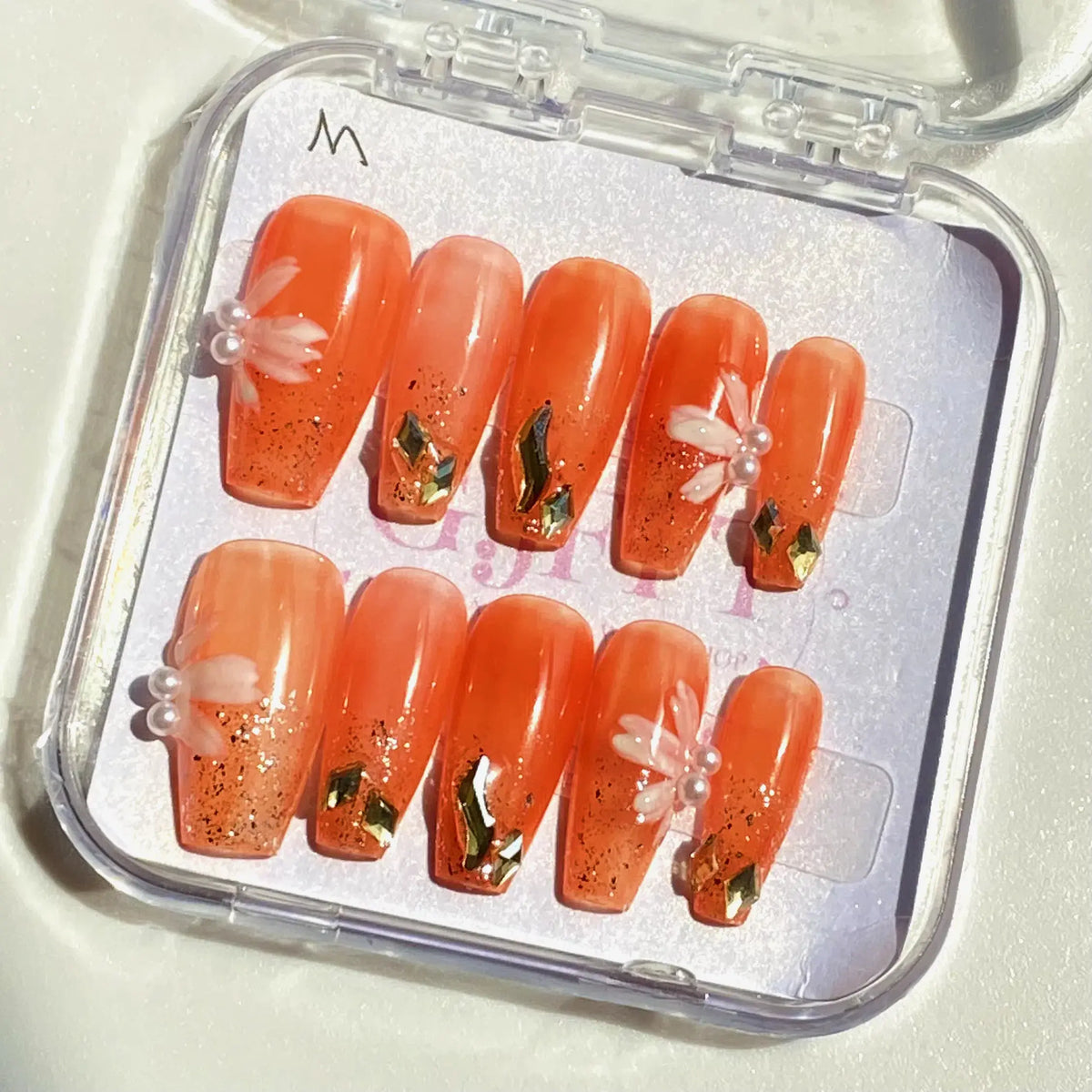 10Pcs Handmade Press On Nails Reusable Medium Handmade Acrylic Press Nails New Summer Collection, Cute Elegant Luxury Cat Eye Design, Ocean Inspired, High Quality Soft Sophisticated Look for Women Nail Art