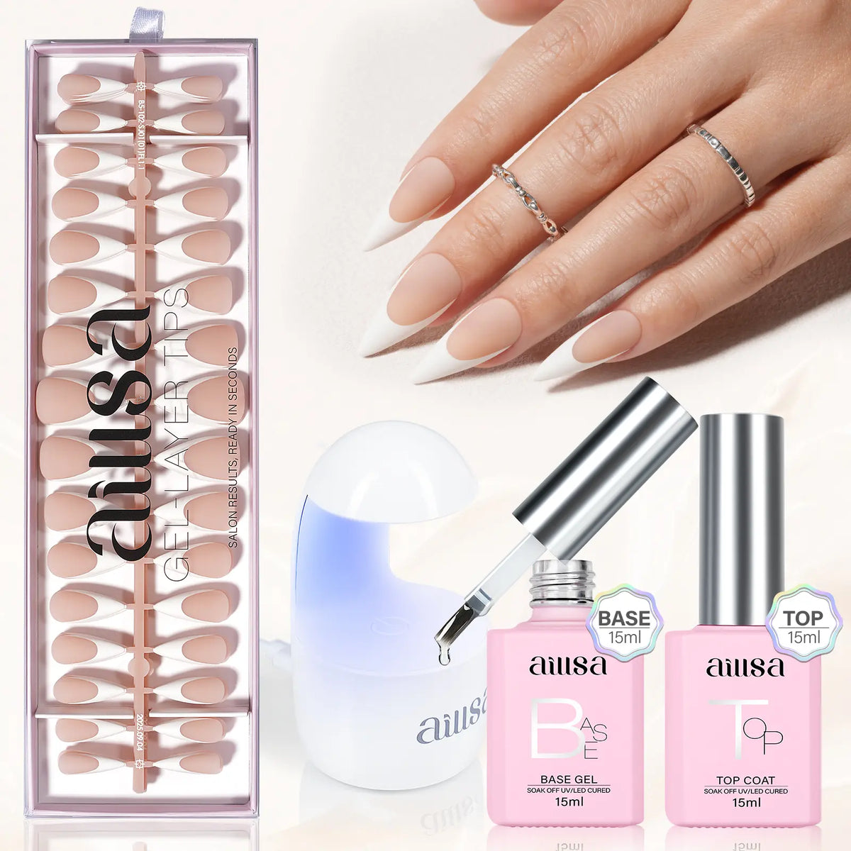 Aillsa Neutral Nude Base French Tip Press On Nails - Beauty Products with Glossy/Matte Finish, Ready-to-Wear/DIY, French Nail Art for Dates,Weddings, Natural Look Glam Accessory,sohochic