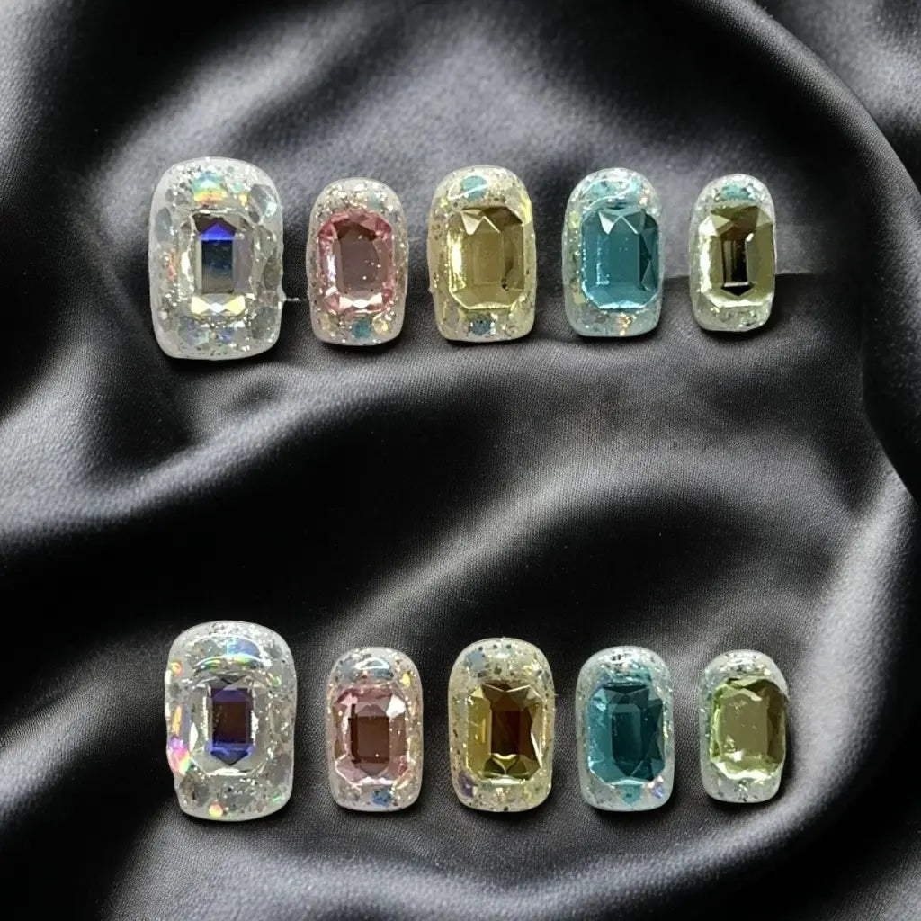 【FULLY ENCRUSTED DIAMOND】Luxury Diamonds Sparkle Princess Nails needlepoint  Handmade Press on Nails Nail Art cat eye Stunning  Butterfly charms with Accents Colorblock Bow Rhinestone Glossy Water Ripple French kit nail glue on nail tip piggy reusable, Pr