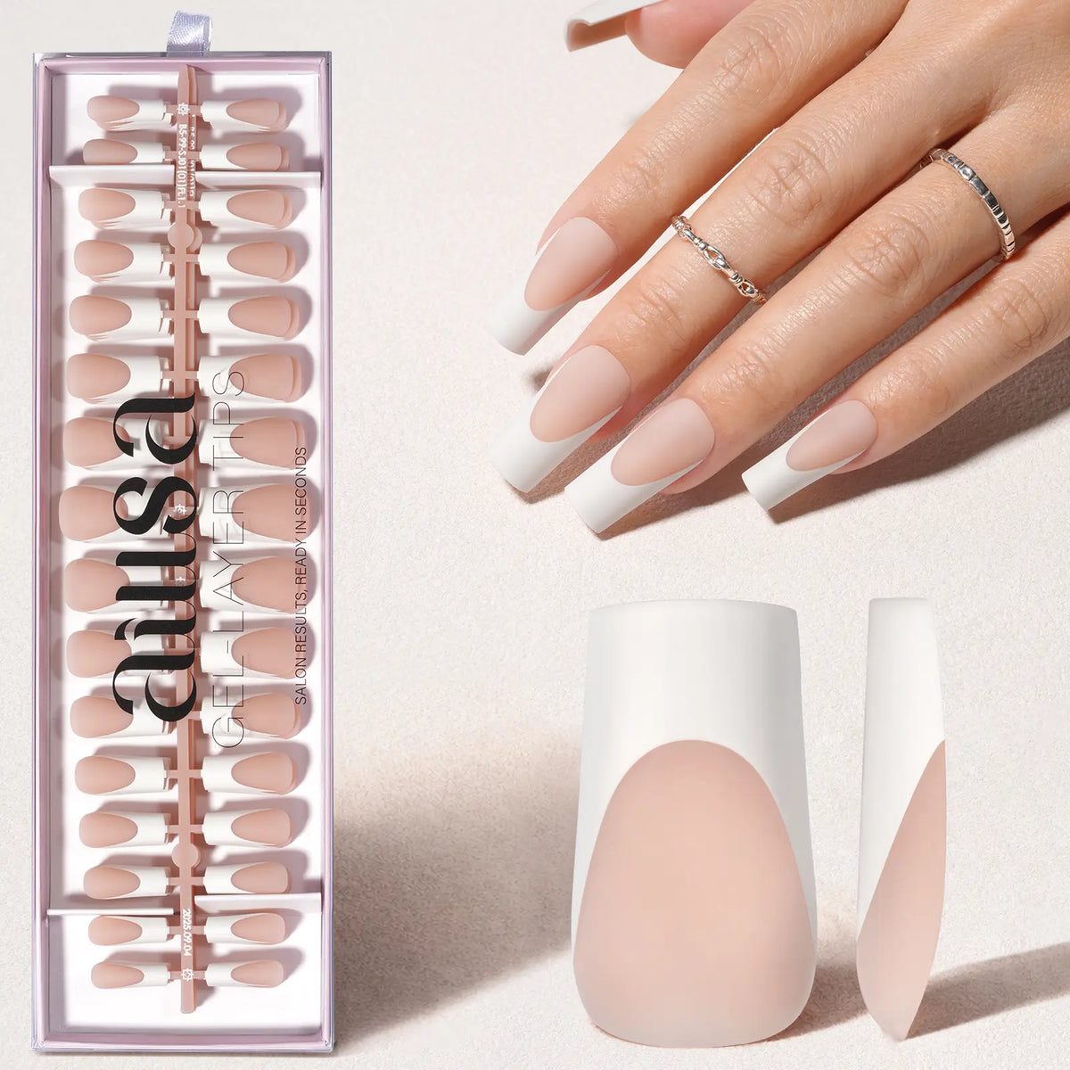 Aillsa Neutral Nude Base French Tip Press On Nails - Beauty Products with Glossy/Matte Finish, Ready-to-Wear/DIY, French Nail Art for Dates,Weddings, Natural Look Glam Accessory,sohochic