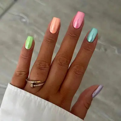 Elegant Nude with Silver-trim Press-On Nails | CurvLife Nail | 30pcs Medium Square Fake Nails | Glossy Finish with Subtle Shine & Delicate Accents | Easy to Apply, Comfortable & Long-lasting | Perfect for Business , Interviews, Church & Refined Gatherings