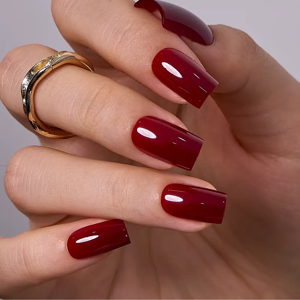 CurvLife Wine Red Press On Nails | 30Pcs | Short Square Fake Nails | Summervibes | Glossy Solid Color Finish | Easy Apply, Comfortable & Durable | Daily, Business & Elegant Nail Art
