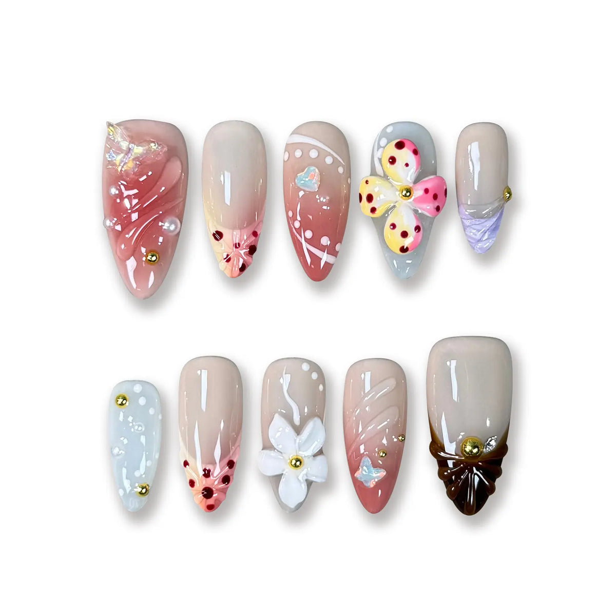 Pressmeon Handmade Press-on Nails | Holy Glory | Long Stiletto Shape Collection | 3D Luxury Salon Quality | Reusable & Extra Durable | Eco Package