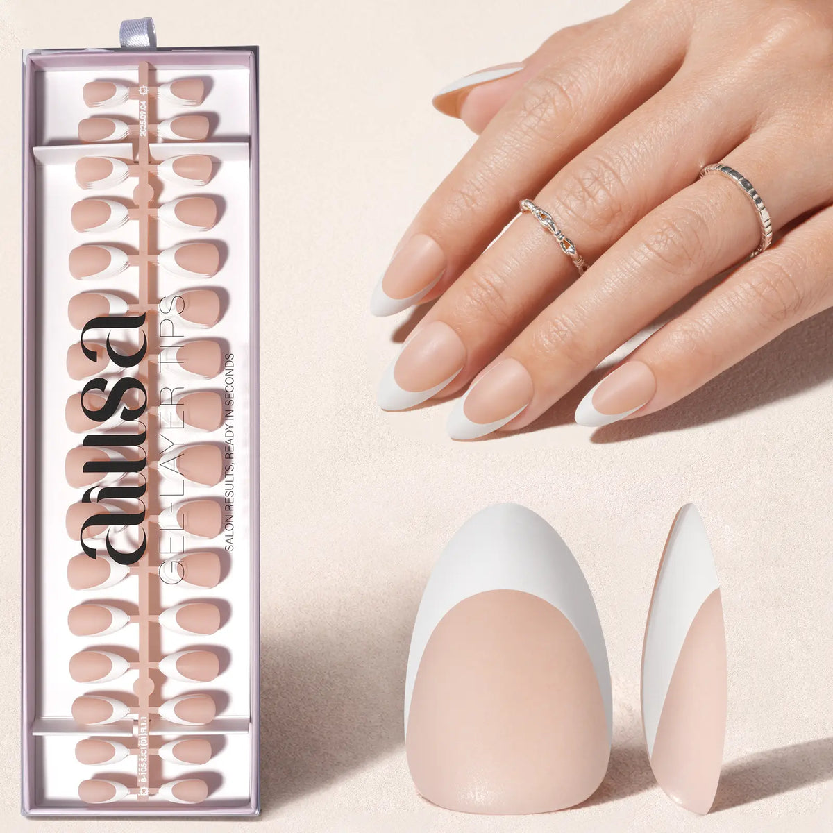 Aillsa Neutral Nude Base French Tip Press On Nails - Beauty Products with Glossy/Matte Finish, Ready-to-Wear/DIY, French Nail Art for Dates,Weddings, Natural Look Glam Accessory,sohochic