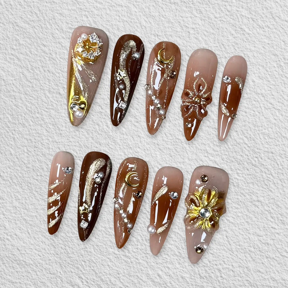 Pressmeon Handmade Press-on Nails | Glamorous Stiletto Square Almond Shape Collection | 3D Luxury Salon Quality press on nails | Reusable & Extra Durable press on nail sets | Eco Package acrylic nails with nail glue