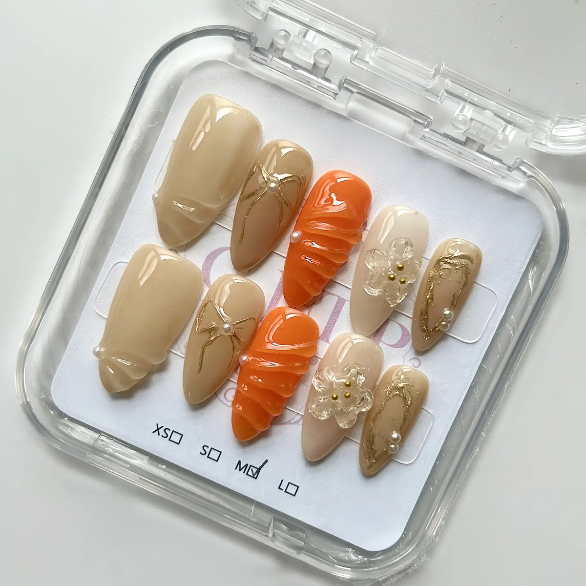 10Pcs Handmade Press On Nails Reusable Medium Handmade Acrylic Press Nails New Summer Collection, Cute Elegant Luxury Cat Eye Design, Ocean Inspired, High Quality Soft Sophisticated Look for Women Nail Art