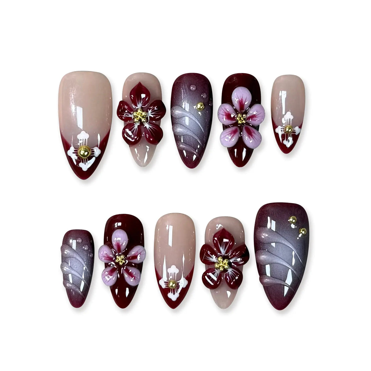 Pressmeon Handmade Press-on Nails | Holy Glory | Long Stiletto Shape Collection | 3D Luxury Salon Quality | Reusable & Extra Durable | Eco Package