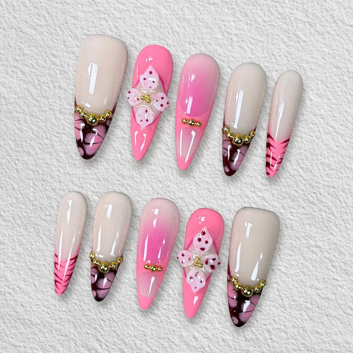 Pressmeon Handmade Press-on Nails | Glamorous Stiletto Square Almond Shape Collection | 3D Luxury Salon Quality press on nails | Reusable & Extra Durable press on nail sets | Eco Package acrylic nails with nail glue