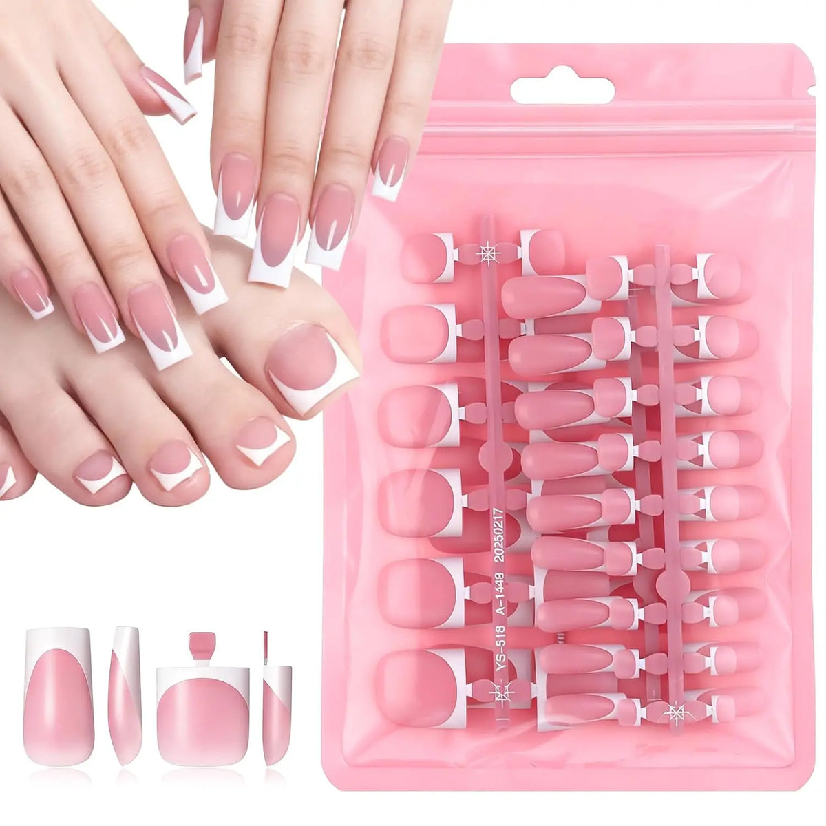 Everyday Glam Press On Nail Sets 60 Pcs Classic White French Medium Square Kit For At Home Manicures Festive And Party Gift Nail Press On Nails