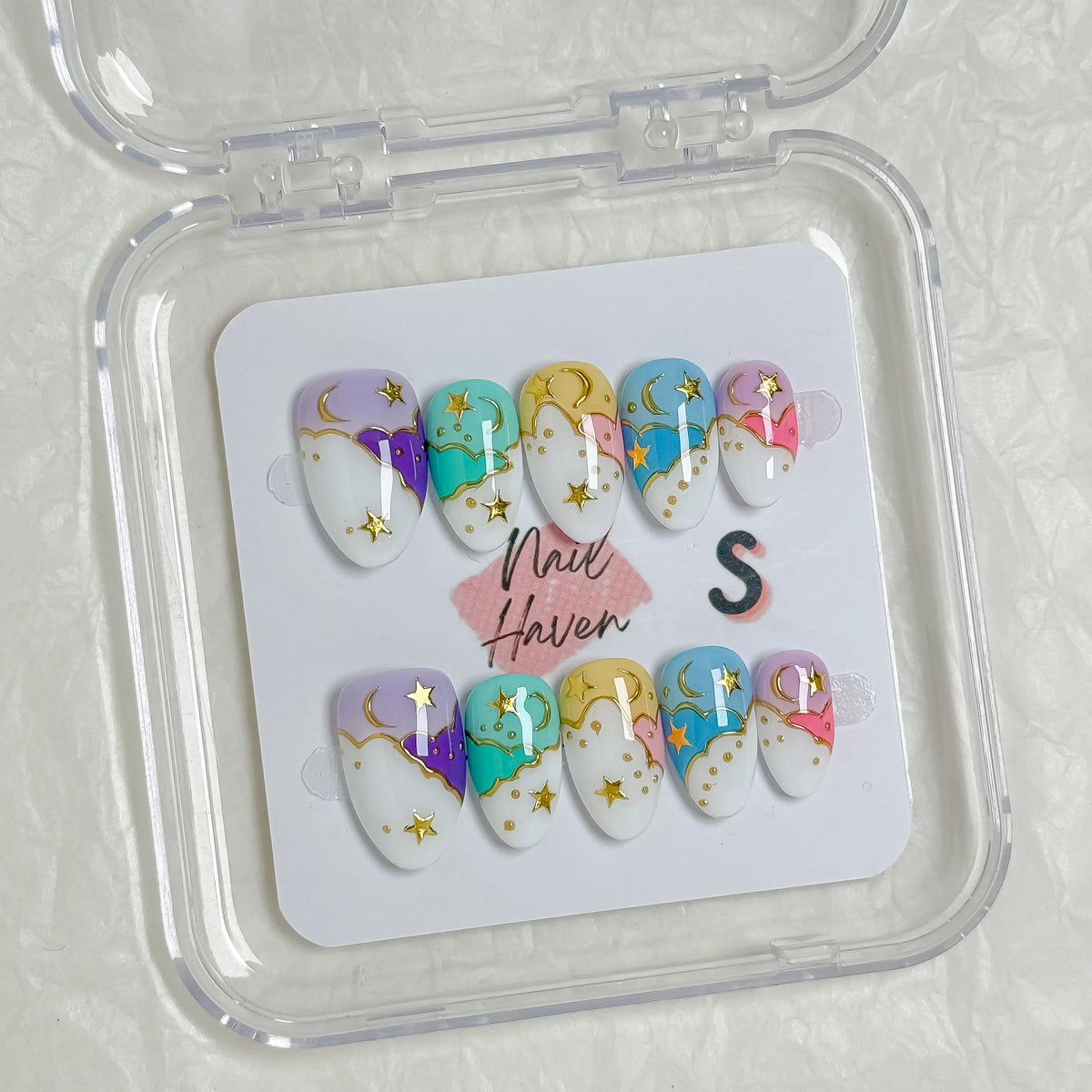 NailHaven| Short Almond Continued Collection - 10 Pcs Handmade Press-On Nails| Cute Acrylic Nails, High Quality Reusable