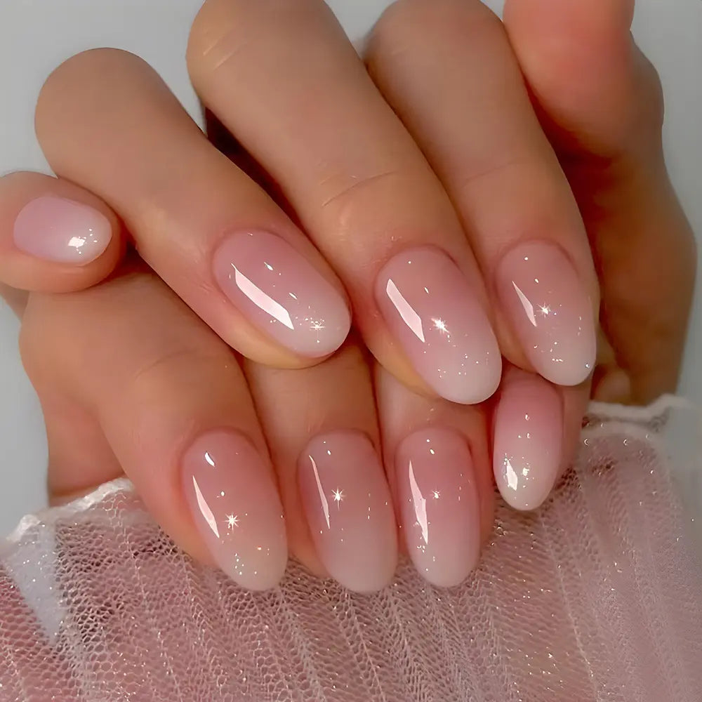 Cute Casual Pink-and-White Gradient Press-On Nails Design, Beauty Art Decoration Accessories for Nail Care Kits