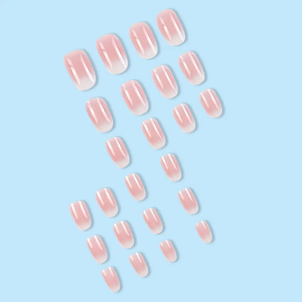 Cute Casual Pink-and-White Gradient Press-On Nails Design, Beauty Art Decoration Accessories for Nail Care Kits