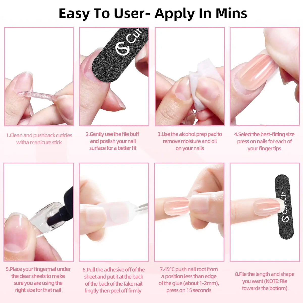 CurvLife Soft Nude Pink Gradient Press-On Nails | 30Pcs | Short Square | Elegant Natural Ombre Finish | Summervibes | No UV Needed, Easy to Apply, Comfortable Fit, Long-Lasting | Perfect for Daily Wear, Office Looks, Romantic Dates & Minimalist Nail Art