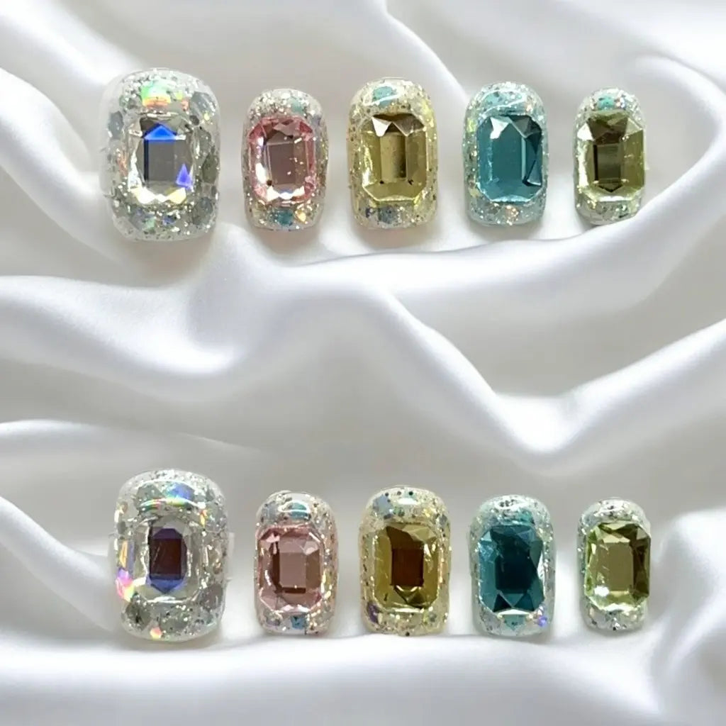 【FULLY ENCRUSTED DIAMOND】Luxury Diamonds Sparkle Princess Nails needlepoint  Handmade Press on Nails Nail Art cat eye Stunning  Butterfly charms with Accents Colorblock Bow Rhinestone Glossy Water Ripple French kit nail glue on nail tip piggy reusable, Pr