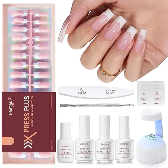 Beetles X Press Plus Press On Nails Tips, French Tip  Square/Squoval/Almond -No File Need DIY Manicure for Nail Extension Gifts for Women thick  press  nails acrylic #Summervibes
