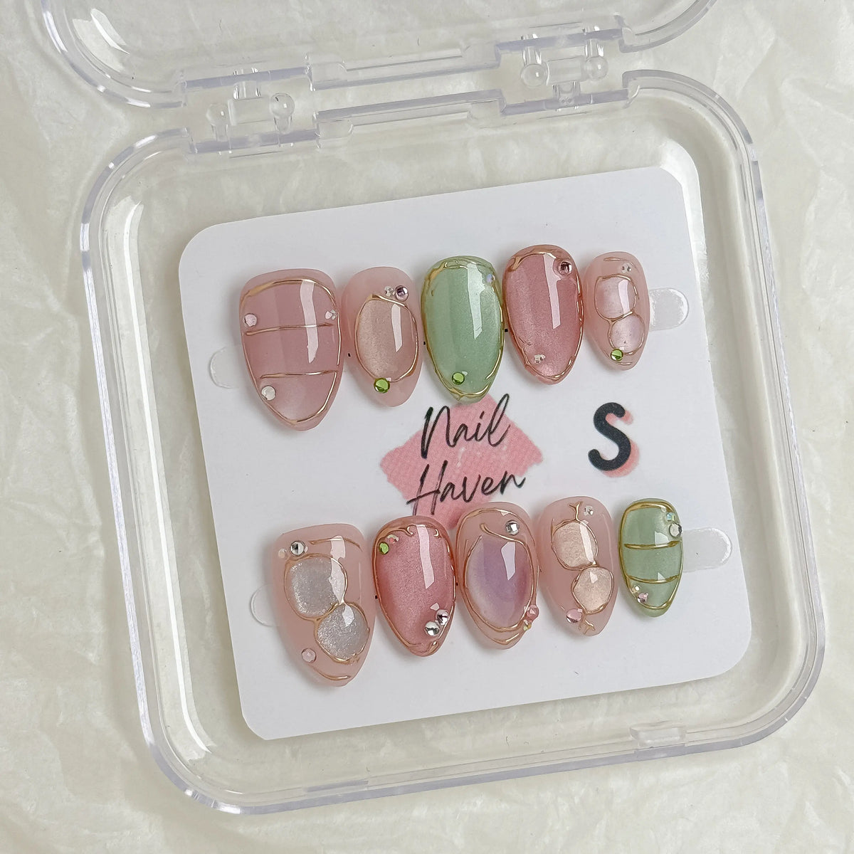 NailHaven| Short Almond Continued Collection - 10 Pcs Handmade Press-On Nails| Cute Acrylic Nails, High Quality Reusable