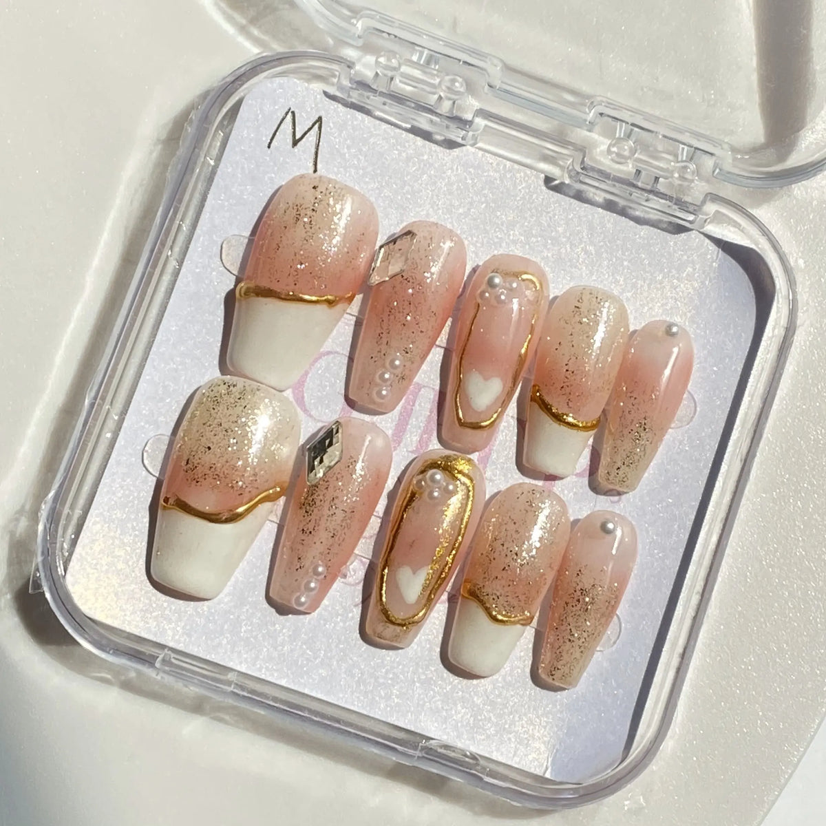 10Pcs Handmade Press On Nails Reusable Medium Handmade Acrylic Press Nails New Summer Collection, Cute Elegant Luxury Cat Eye Design, Ocean Inspired, High Quality Soft Sophisticated Look for Women Nail Art
