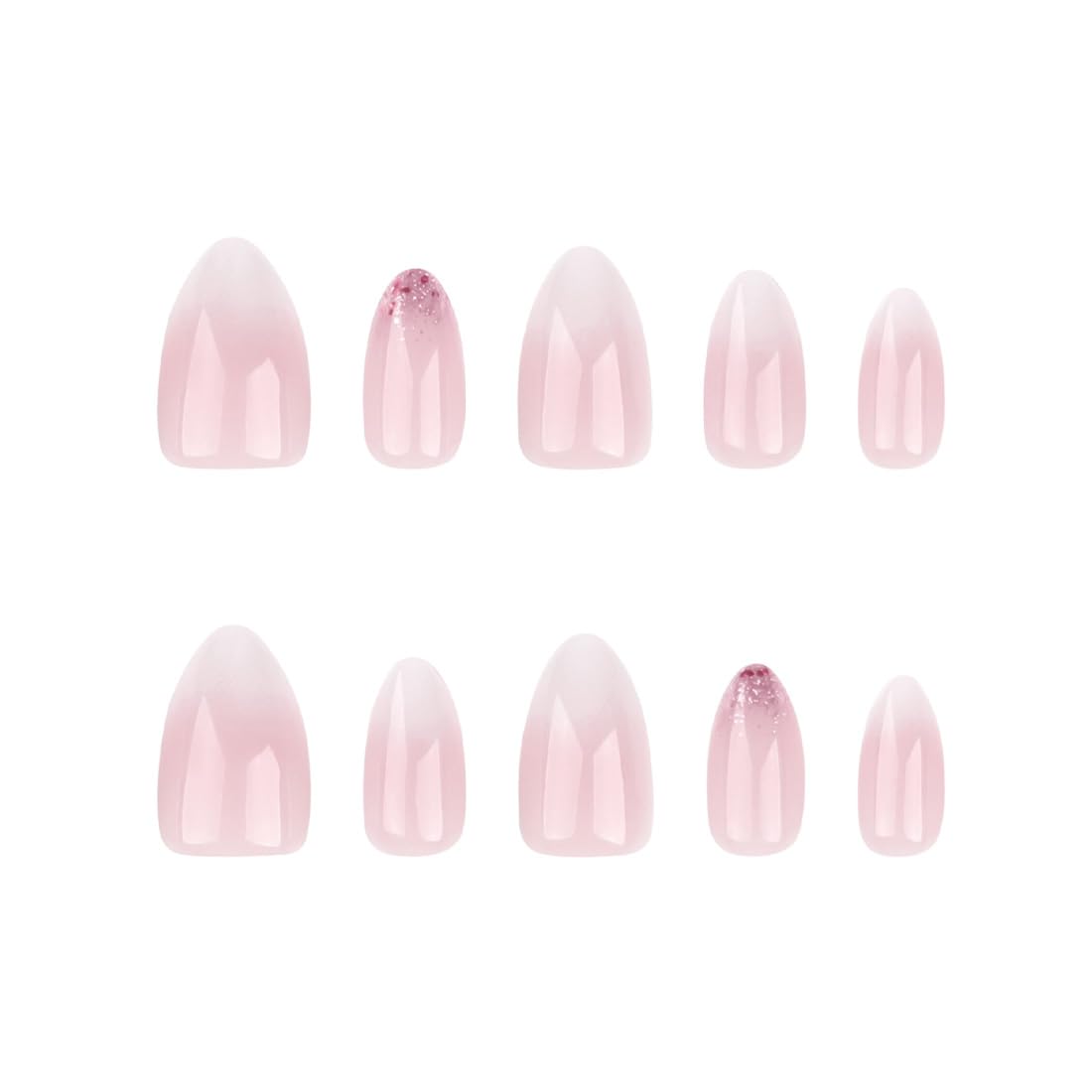Ombre Almond Press on Nails Pink White Short Medium Fake Nail with Bling Designs Stick on fake on Nail for Wedding Manicure Classy for Women Gel Full Cover 24 Pcs