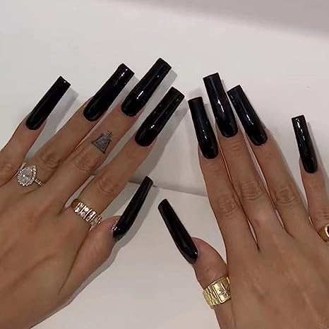 IMSOHOT Long Press on Nails Coffin Glitter Fake Nails Shiny Pink Rhinestone Full Cover False Nails Luxury Ballerina Artificial Acrylic Glue on Nails for Women 24Pcs