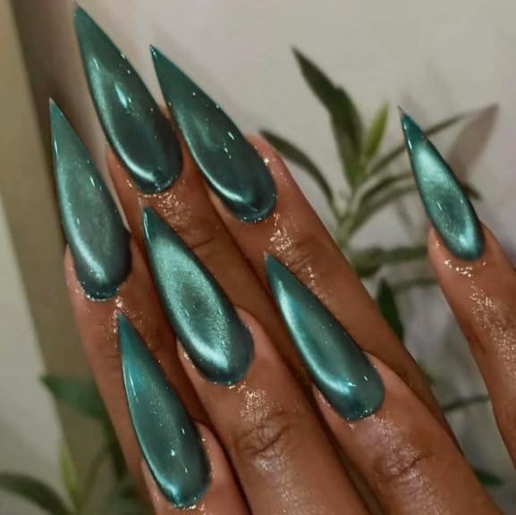 BABALAL Long Stiletto Press on Nails Metallic Gold Chrome Fake Nails