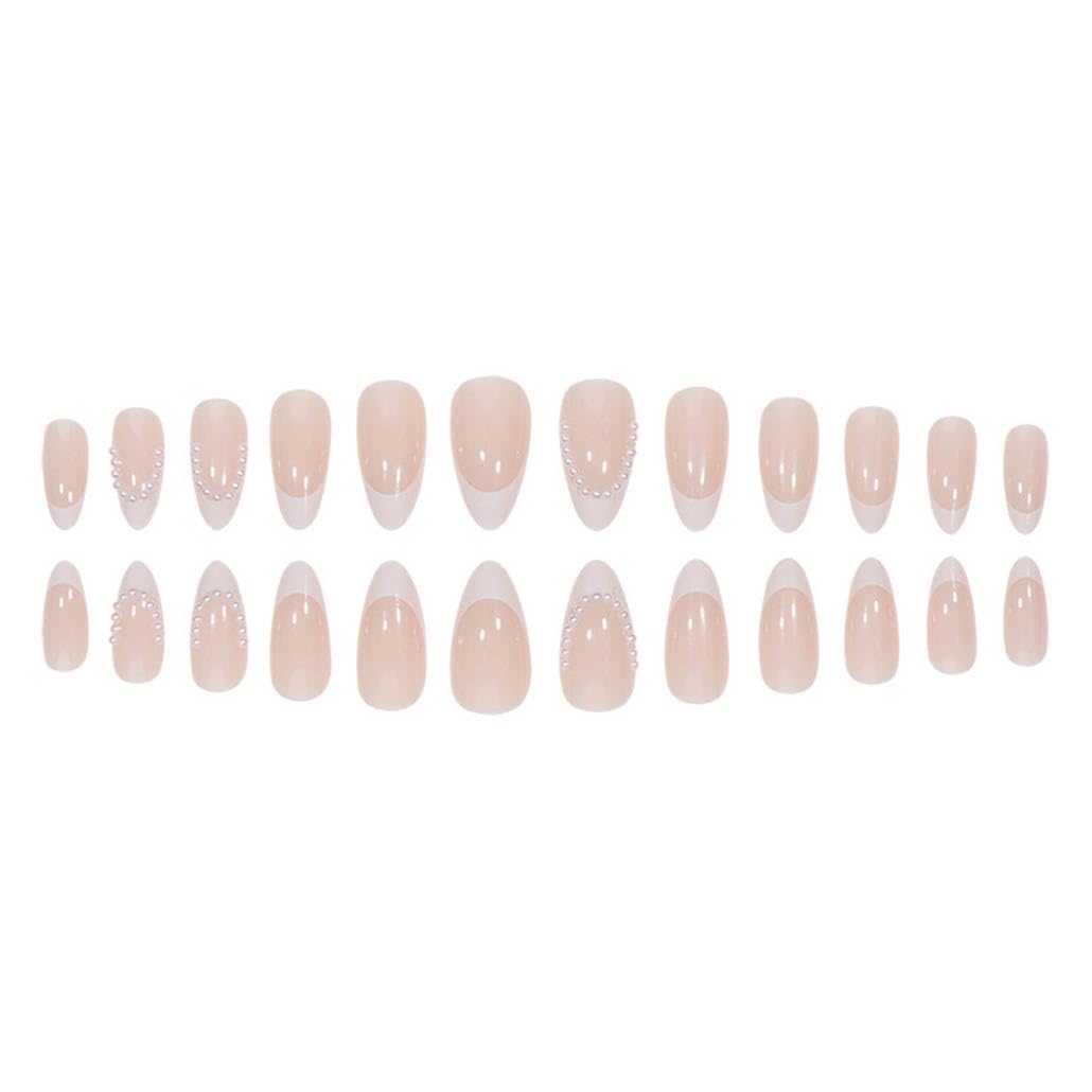 Foccna Press on Nails White Pearl Fake Nails Tips Almond Women's French False Nails White Medium Glossy Daily Wear Artificail Nails for Nail Art Manicure Decoration,24pcs